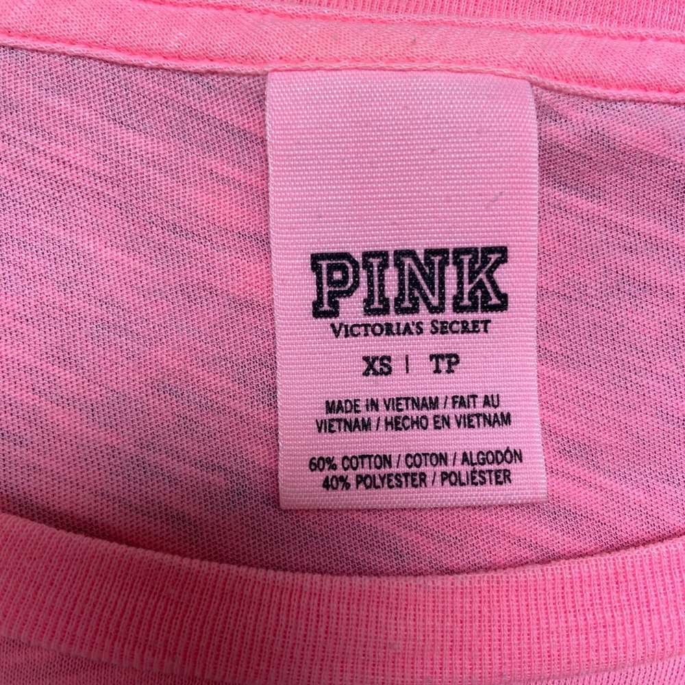 Victoria's Secret PINK Long Sleeve Shirt Womens XS Neon Pink Logo Pullover - Picture 7 of 13